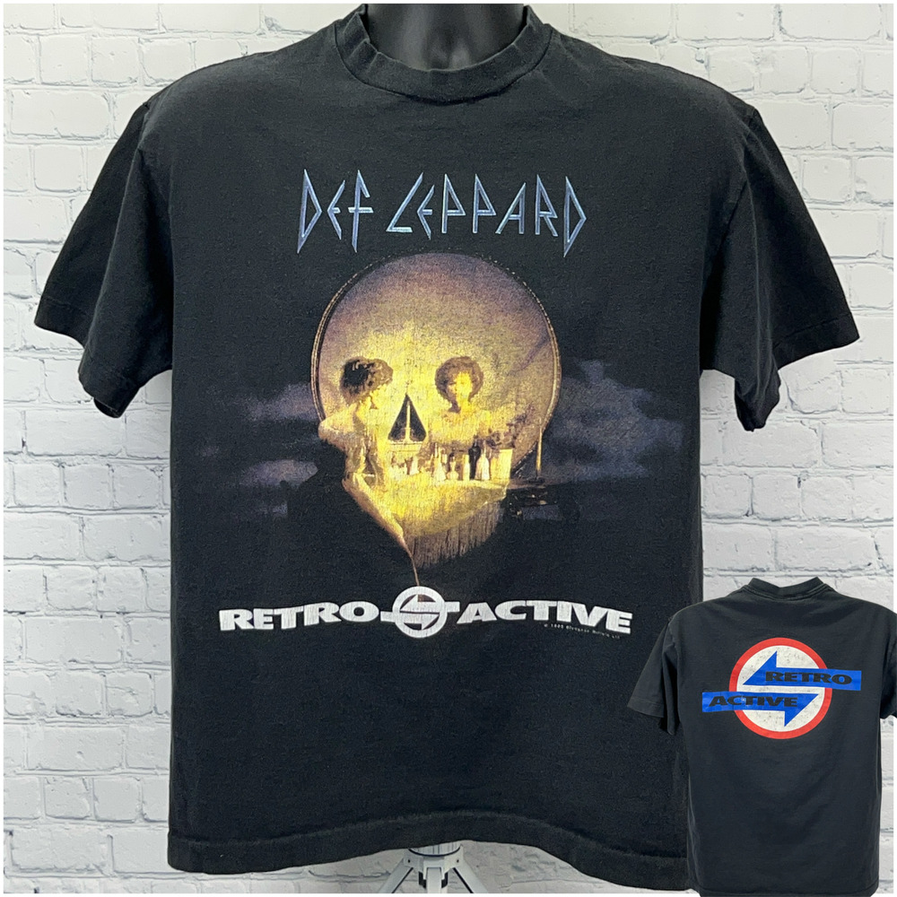 Vintage 90s Def Leppard Retro Active 1993 Skull Band Tee Single Stitch L Large